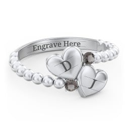 Engravable Double Heart Ring with Birthstones