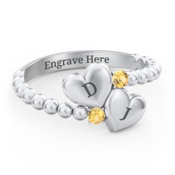 Engravable Double Heart Ring with Birthstones