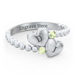 Engravable Double Heart Ring with Birthstones