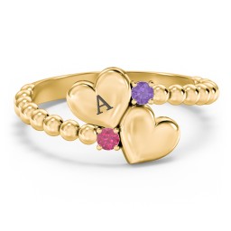 Engravable Double Heart Ring with Birthstones
