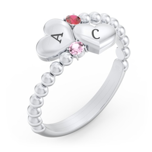 Engravable Double Heart Ring with Birthstones
