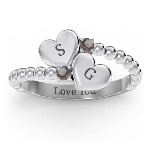 Engravable Double Heart Ring with Birthstones