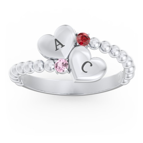 Engravable Double Heart Ring with Birthstones