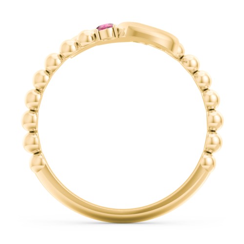 Engravable Double Heart Ring with Birthstones – 9kt Yellow Gold with Amethyst and Ruby