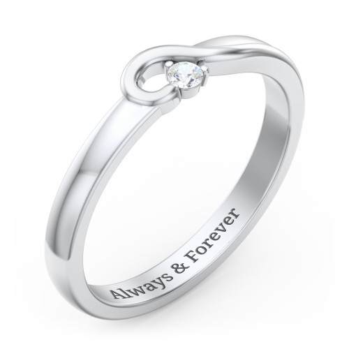 Half Heart Ring with Birthstone – Sterling Silver with Cubic Zirconia