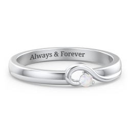 Half Heart Ring with Birthstone in 925 Sterling Silver with Opal