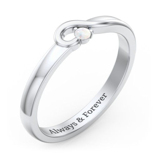 Half Heart Ring with Birthstone – Sterling Silver with Opal