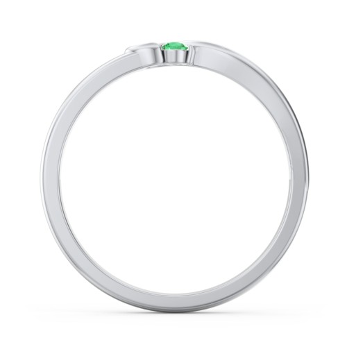 Half Heart Ring with Birthstone – Sterling Silver with Emerald