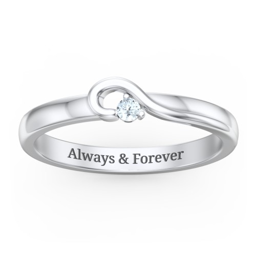Half Heart Ring with Birthstone – Sterling Silver with Aquamarine