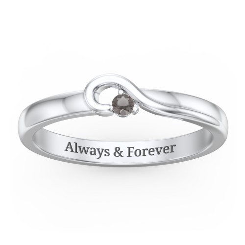 Half Heart Ring with Birthstone – Sterling Silver with Smokey Quartz