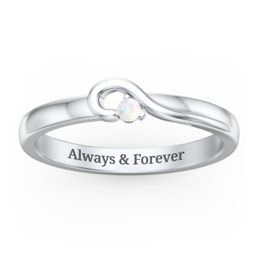 Half Heart Ring with Birthstone – Sterling Silver with Opal