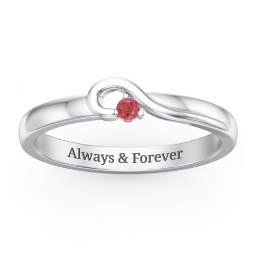 Half Heart Ring with Birthstone – Sterling Silver with Garnet