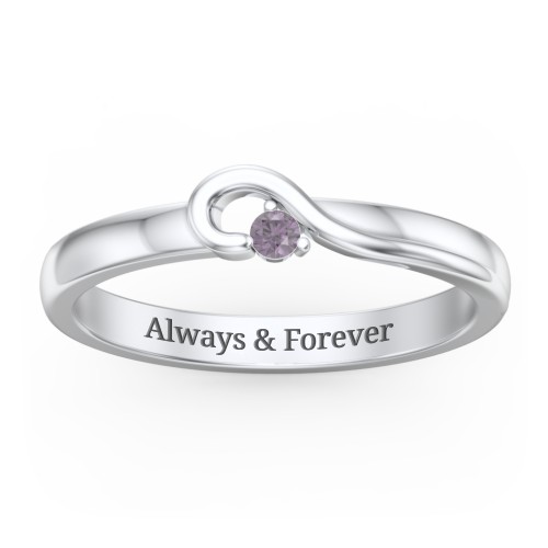 Half Heart Ring with Birthstone – Sterling Silver with Alexandrite