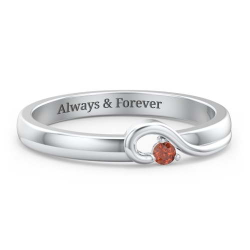 Half Heart Ring with Birthstone – Sterling Silver with Garnet