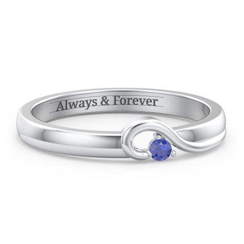 Half Heart Ring with Birthstone – Sterling Silver with Blue Sapphire