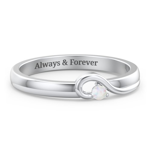 Half Heart Ring with Birthstone – Sterling Silver with Opal