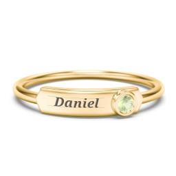 Engravable Bar Ring with Birthstone in 9K Solid Yellow Gold with Peridot