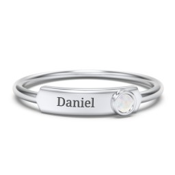 Engravable Bar Ring with Birthstone in 925 Sterling Silver with Opal