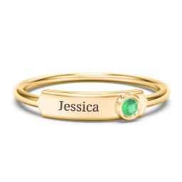 Engravable Bar Ring with Birthstone in 9K Solid Yellow Gold with Emerald