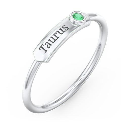 Engravable Bar Ring with Birthstone
