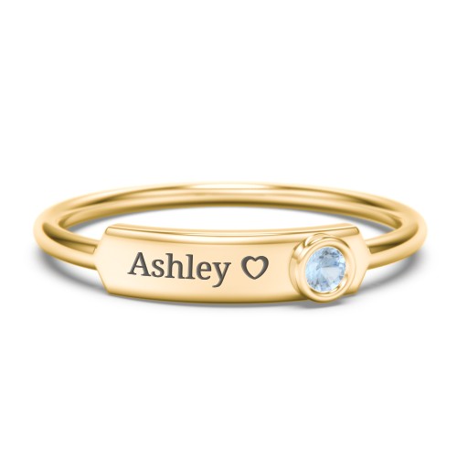 Engravable Bar Ring with Birthstone