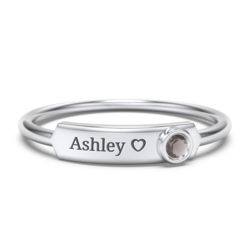 Engravable Bar Ring with Birthstone