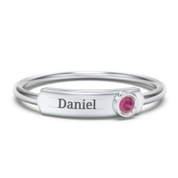 Engravable Bar Ring with Birthstone in 925 Sterling Silver with Ruby
