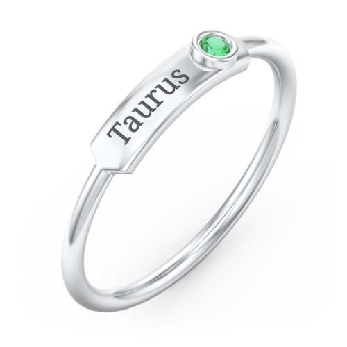 Engravable Bar Ring with Birthstone – Sterling Silver with Emerald