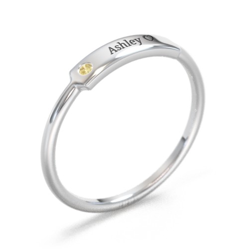 Engravable Bar Ring with Birthstone – Sterling Silver with Citrine