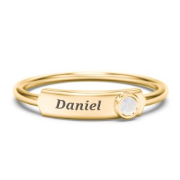 Engravable Bar Ring with Birthstone in 9K Solid Yellow Gold with Opal