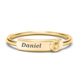 Engravable Bar Ring with Birthstone in 9K Solid Yellow Gold with Citrine