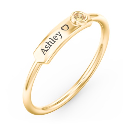 Engravable Bar Ring with Birthstone – 9kt Yellow Gold with Citrine