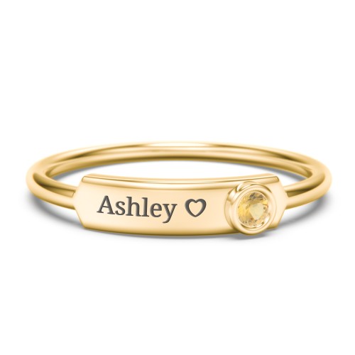 Engravable Bar Ring with Birthstone – 9kt Yellow Gold with Citrine