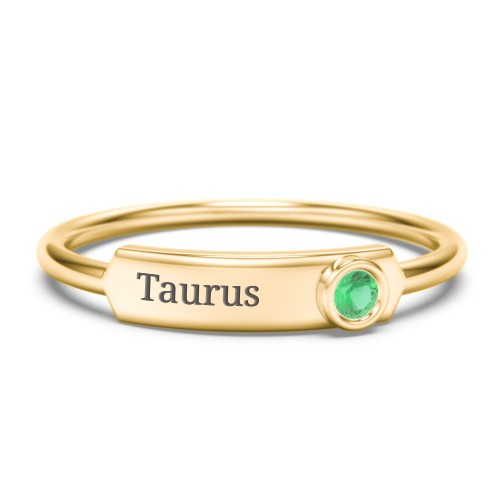 Engravable Bar Ring with Birthstone – 9kt Yellow Gold with Emerald