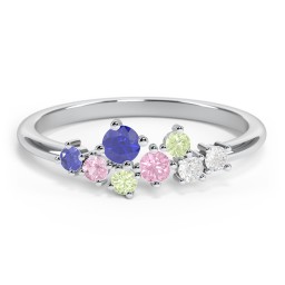 8-Stone Cluster Ring in 925 Sterling Silver with Blue Sapphire, Pink Tourmaline, Peridot, and Diamond