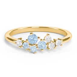 8-Stone Cluster Ring in 9K Solid Yellow Gold with Blue Topaz, Cubic Zirconia, and Diamond