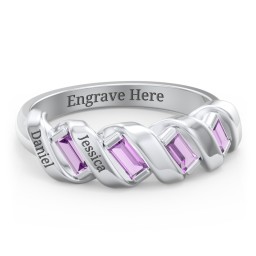 Spiral Baguette Ring in 925 Sterling Silver with Amethyst and Blue Sapphire