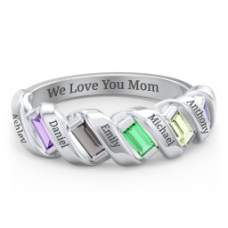 Spiral Baguette Ring in 925 Sterling Silver with Amethyst, Smokey Quartz, Emerald, Peridot, and Blue Sapphire