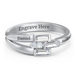 Engravable 3 Baguette Gemstone Ring with Accents