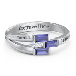 Engravable 3 Baguette Gemstone Ring with Accents