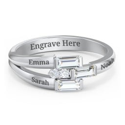 Engravable 3 Baguette Gemstone Ring with Accents