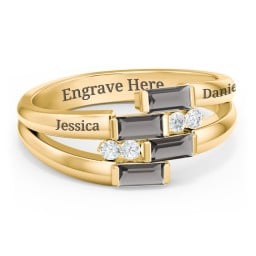 Engravable 4 Baguette Gemstone Ring with Accents