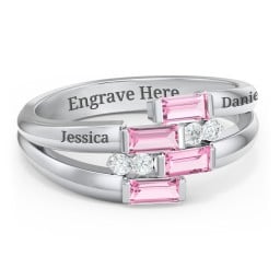 Engravable 4 Baguette Gemstone Ring with Accents