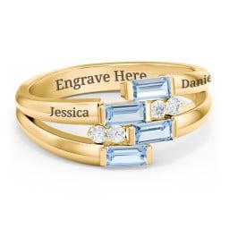Engravable 4 Baguette Gemstone Ring with Accents