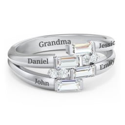 Engravable 4 Baguette Gemstone Ring with Accents