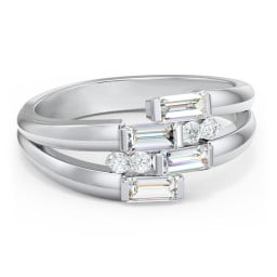 Engravable 4 Baguette Gemstone Ring with Accents