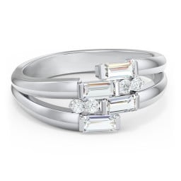 Engravable 4 Baguette Gemstone Ring with Accents