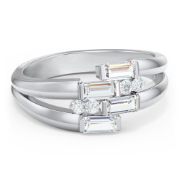 Engravable 4 Baguette Gemstone Ring with Accents in 925 Sterling Silver