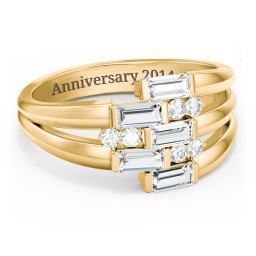 Engravable 5 Baguette Gemstone Ring with Accents