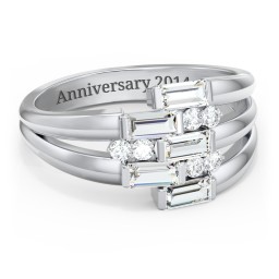 Engravable 5 Baguette Gemstone Ring with Accents